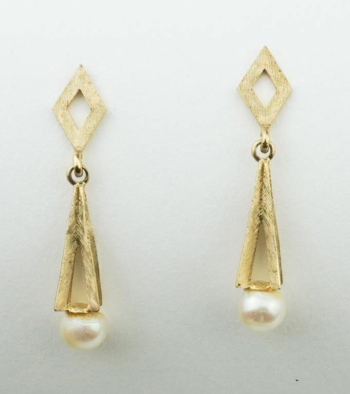 14k yellow gold pearl drop earrings