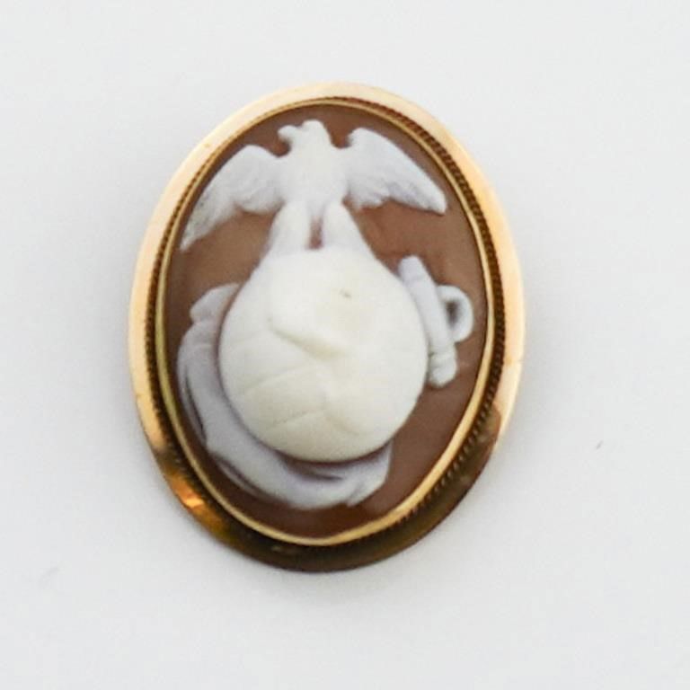 14k yellow gold marine corps cameo pin/pendant