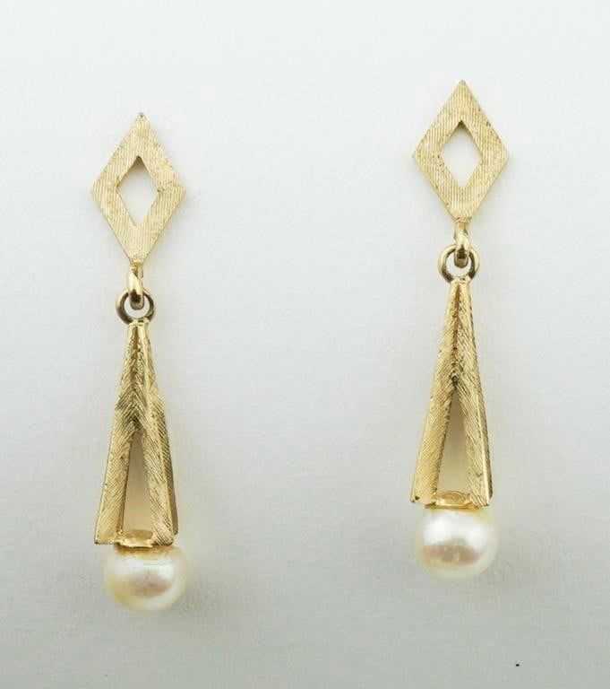 14k yellow gold pearl drop earrings