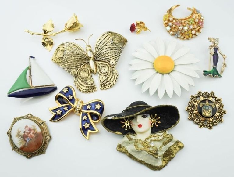 Collection of costume jewelry pins