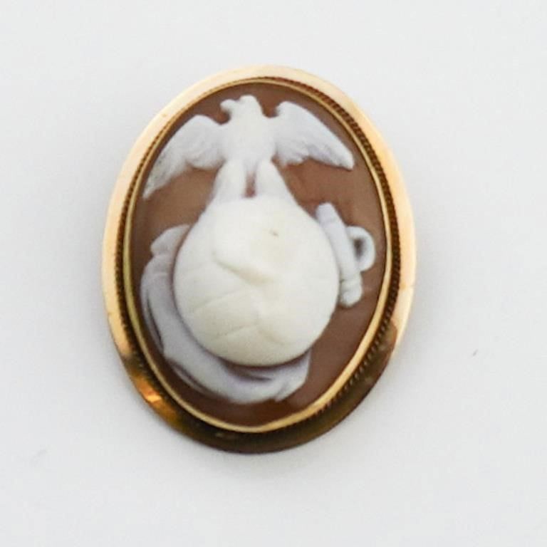 14k yellow gold marine corps cameo pin/pendant