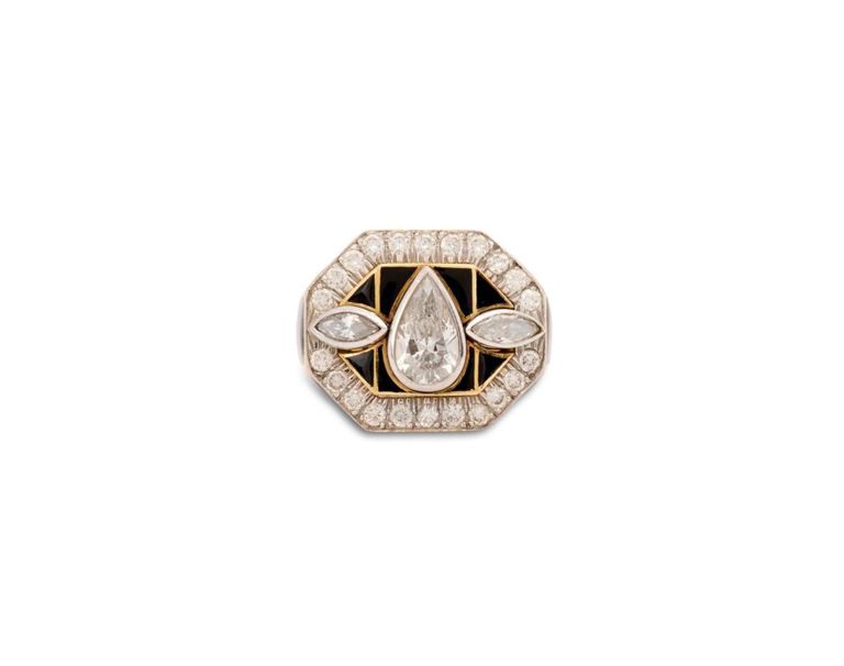 Bold diamond and enamel ring