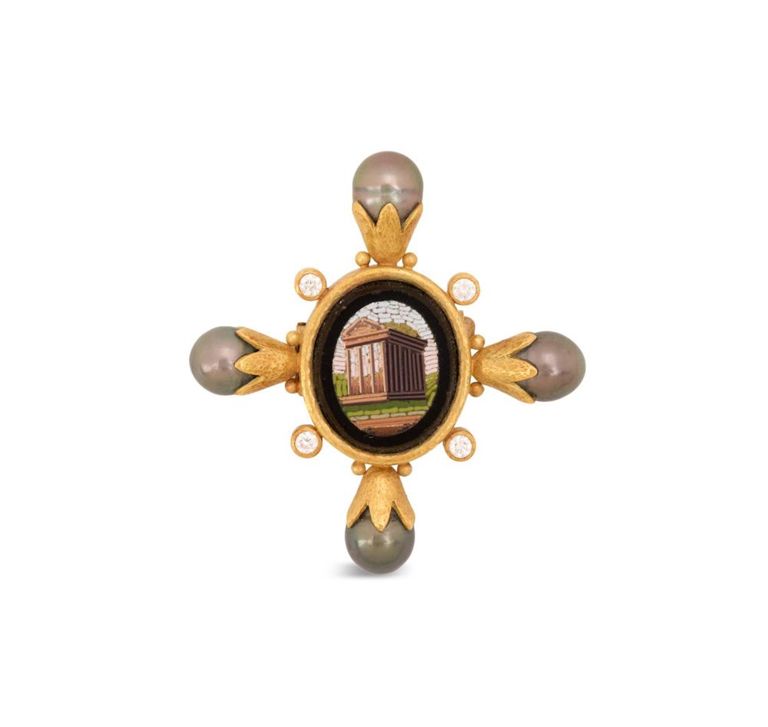 Elizabeth Locke micro-mosaic and diamond brooch