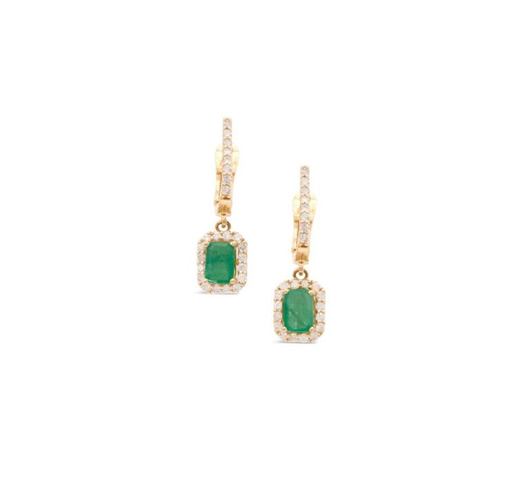 Pair of emerald and diamond earrings