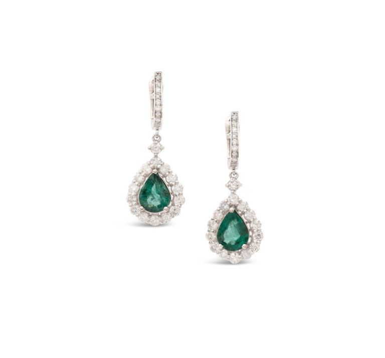 Pair of emerald and diamond earrings