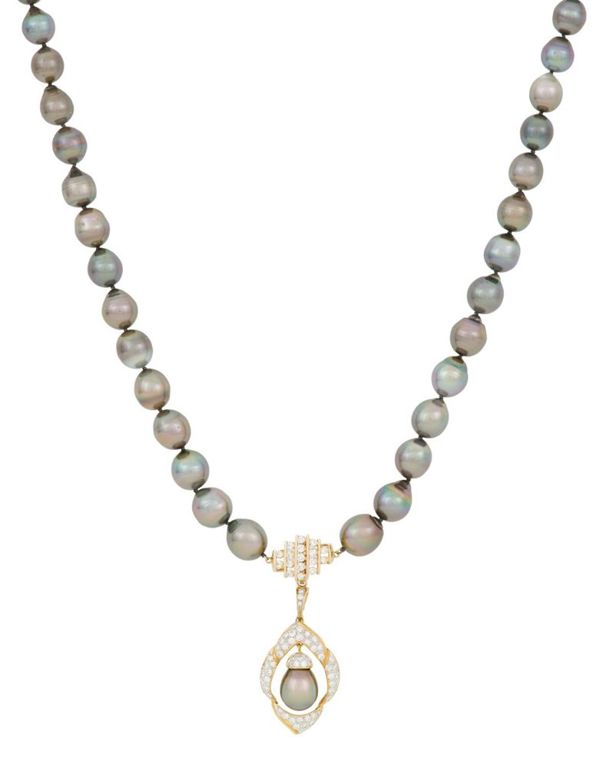 Convertible tahitian pearl and diamond pendant necklace