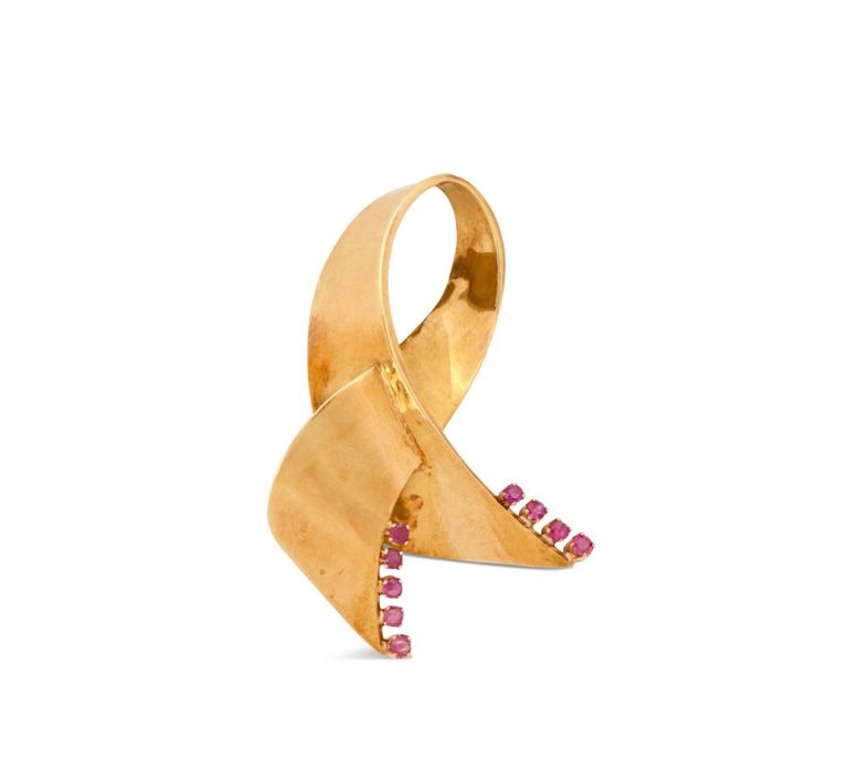 Italian 18k gold retro ruby brooch