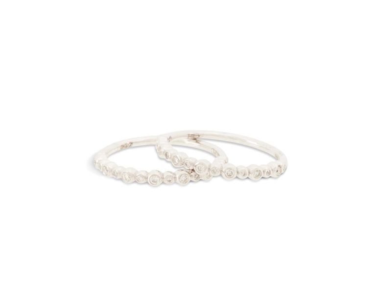Two 14k white gold stackable diamond rings