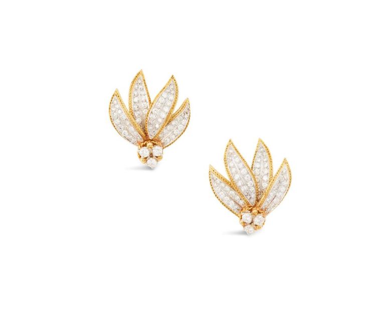 18k gold and platinum ear clips by Tiffany & Co