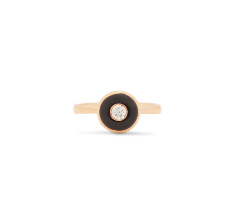 Diamond and black enamel ring