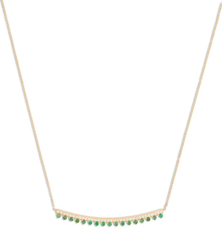 Emerald and diamond bar necklace