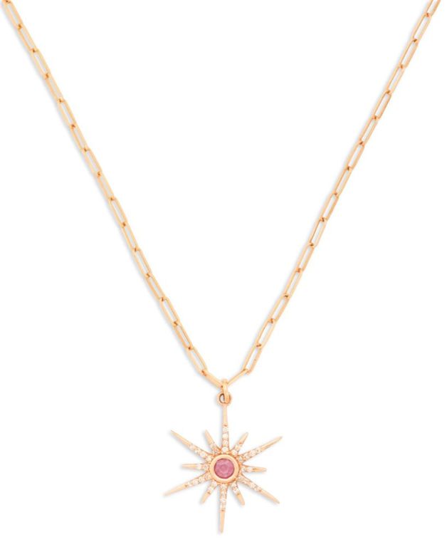 Pink sapphire and diamond pendant with chain