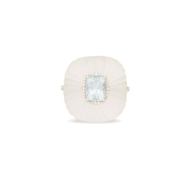 Aquamarine, diamond and rock crystal ring