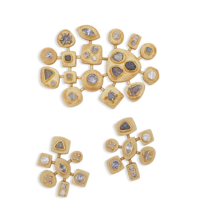 Diamond brooch and ear clips