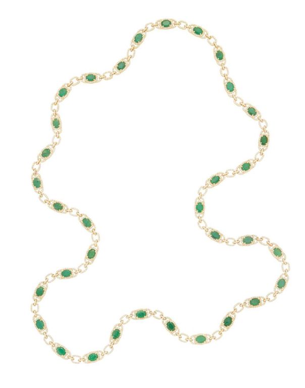 Long emerald and diamond necklace