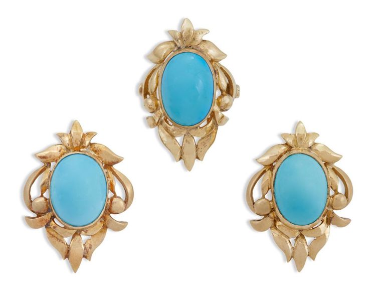 Turquoise ear clip and ring suite