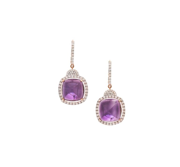 Pair of amethyst and diamond earrings