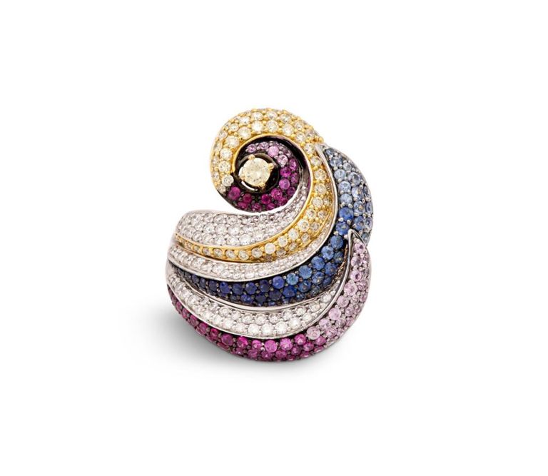 Gem-set "Swirl" statement ring