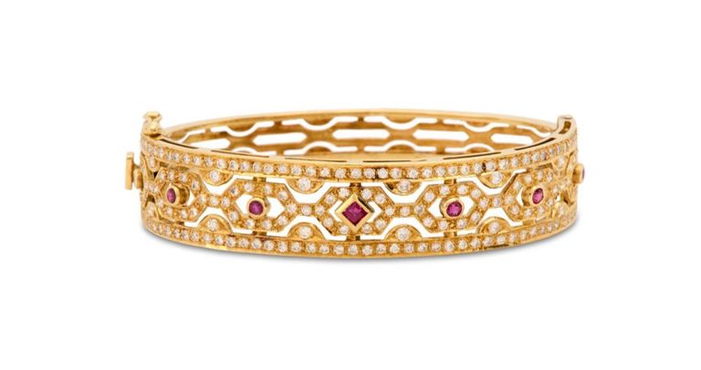 Diamond and ruby bangle bracelet