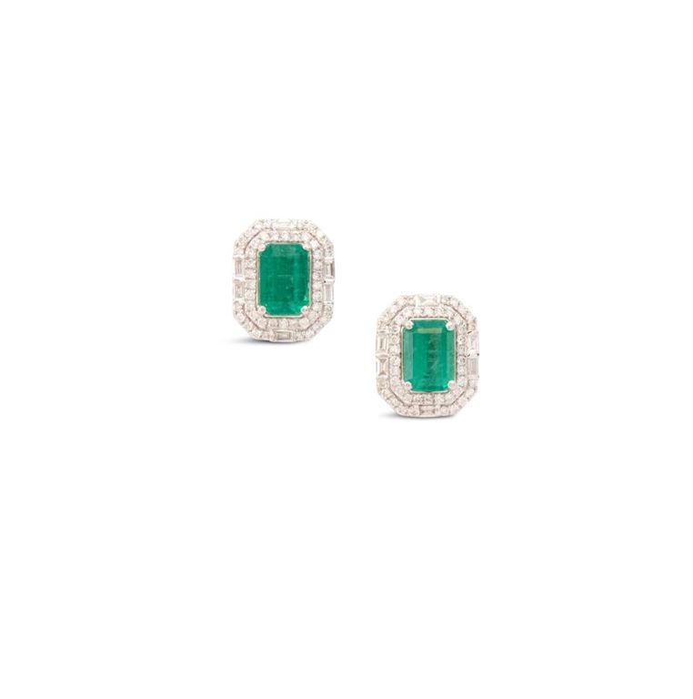 Pair of emerald and diamond earrings