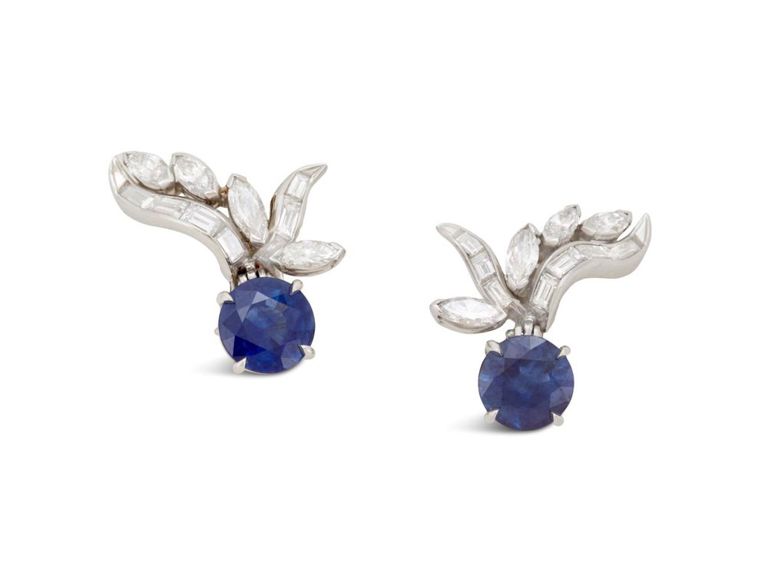 Pair of sapphire and diamond earrings
