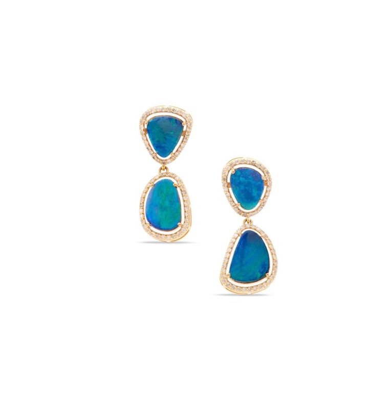Pair of black opal and diamond earrings