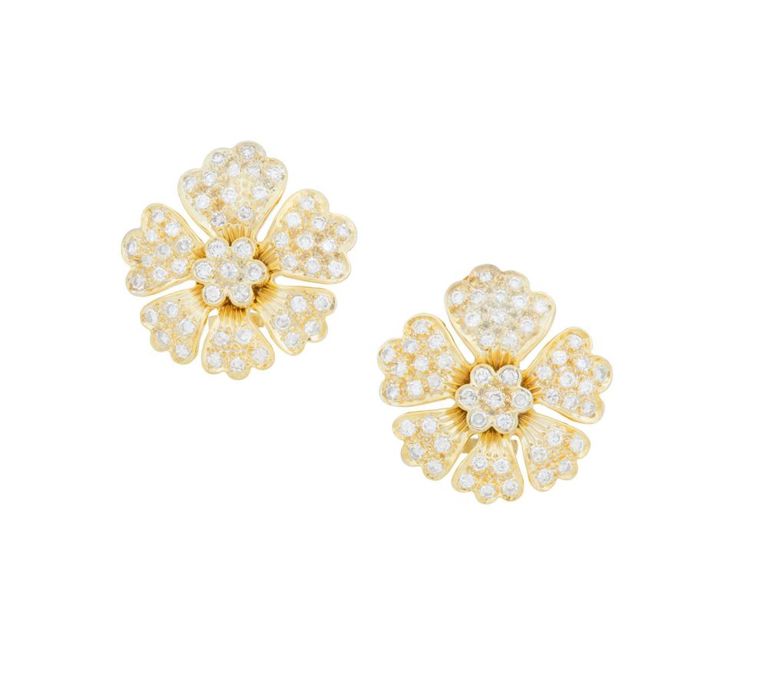 Pair of diamond flower ear clips