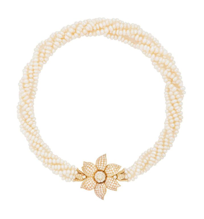 Convertible pearl and diamond necklace/brooch