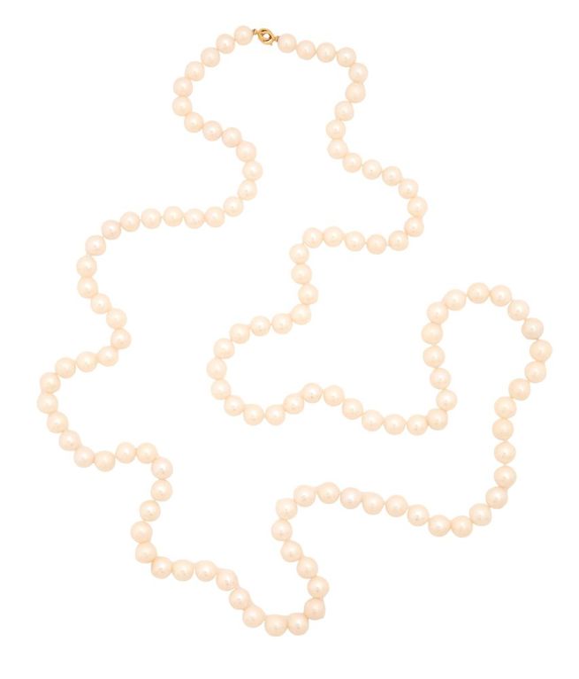 Long pearl and diamond necklace