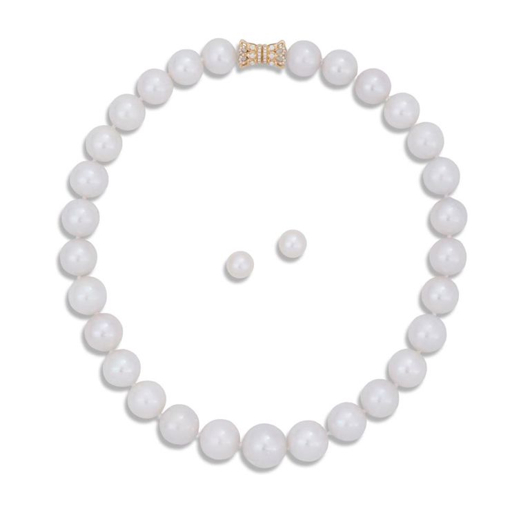 Pearl and diamond necklace and earrings