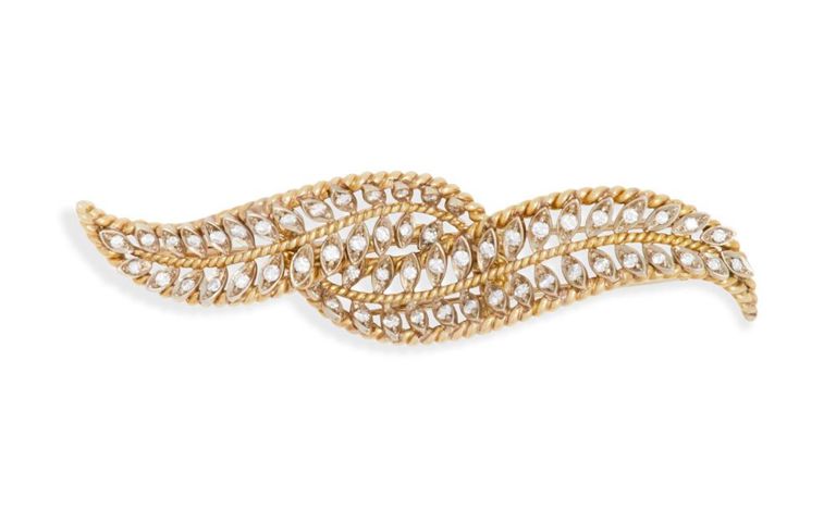 Missiaglia 18k gold diamond leaf brooch