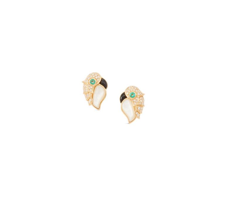 Pair of gem-set and mother-of-pearl bird earrings