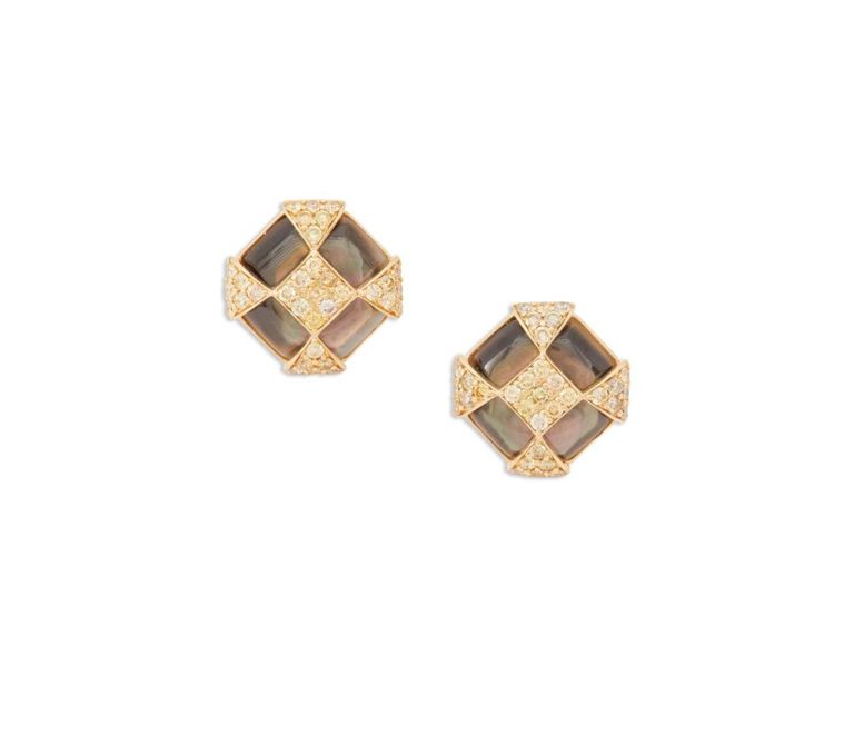 Pair of mother-of-pearl and diamond earrings