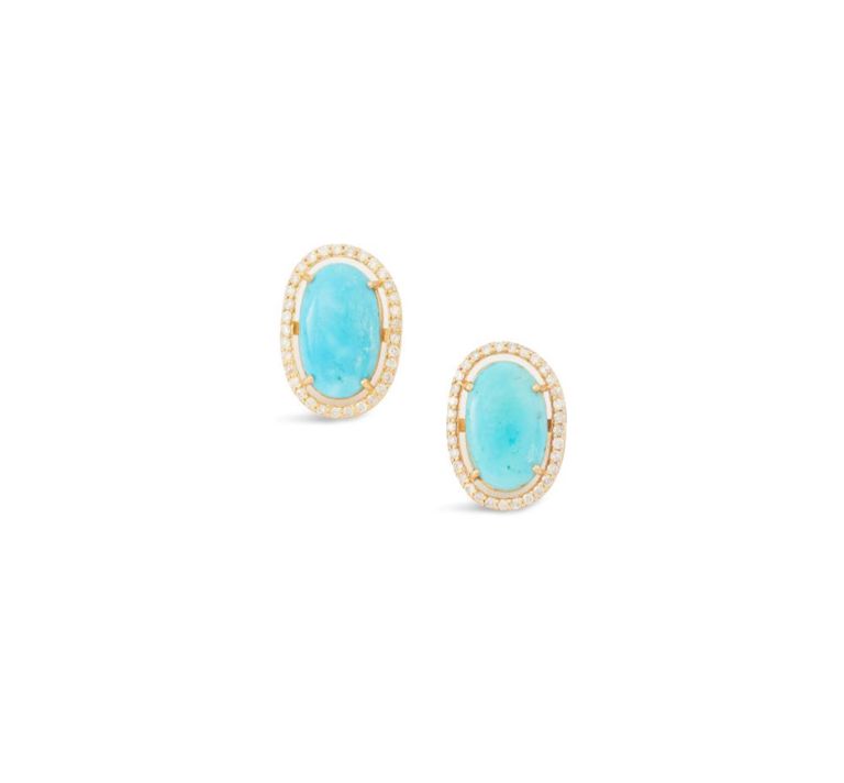 Pair of turquoise and diamond earrings