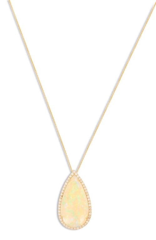 Opal and diamond pendant with chain