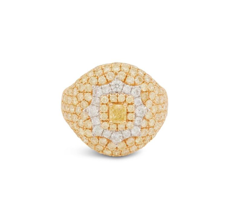 White and yellow diamond ring