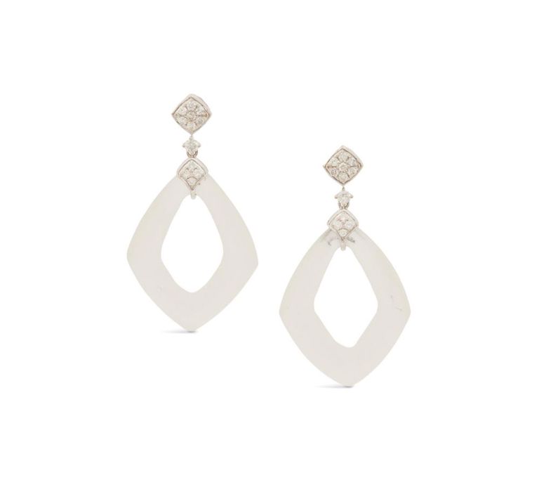 Pair of rock crystal and diamond earrings