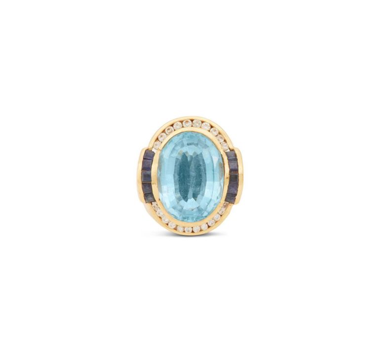 Topaz, diamond and sapphire ring