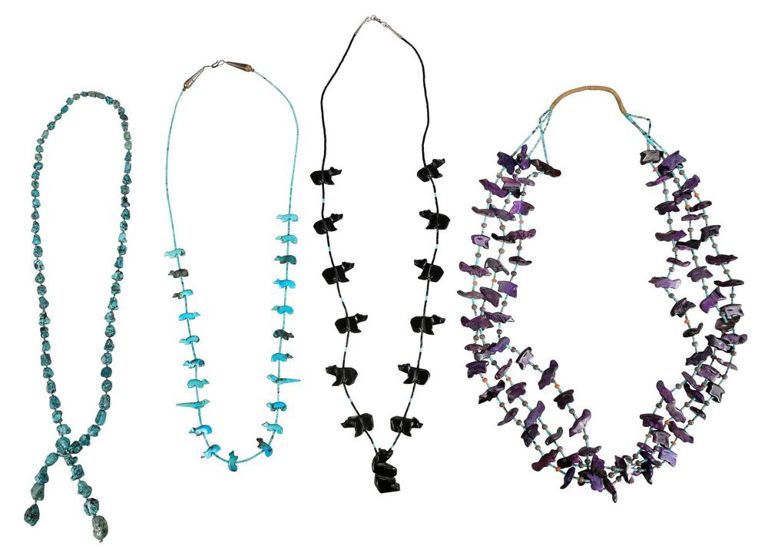 Three fetish necklaces and turquoise necklace