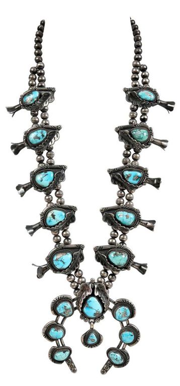 Navajo silver and turquoise squash necklace