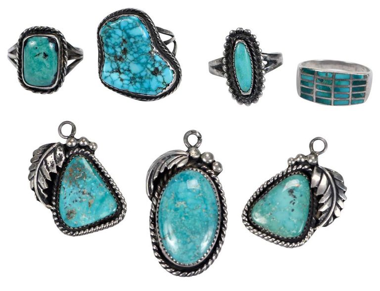 Turquoise and sterling rings and pendants