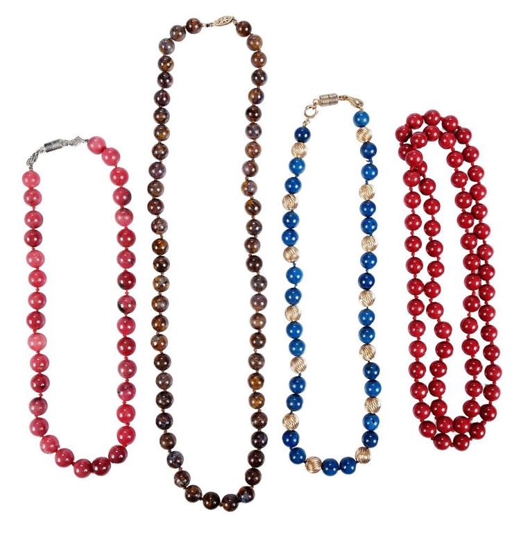 Four gemstone bead necklaces