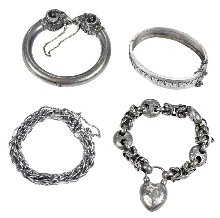 Four vintage silver bracelets