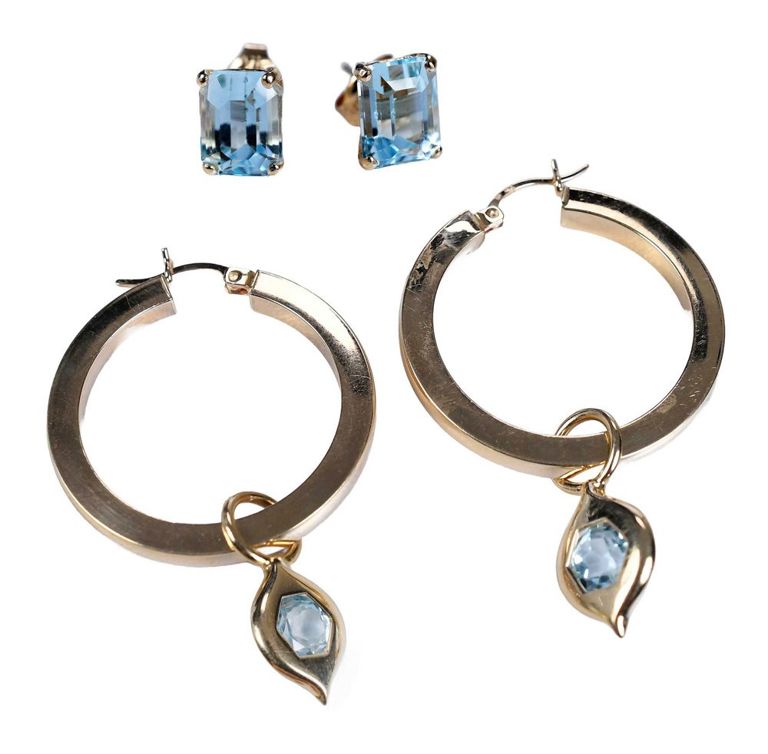 Two pairs of 14k blue topaz earrings