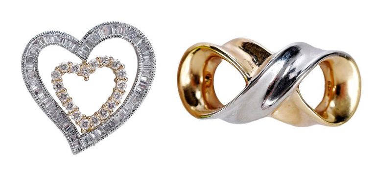 14k infinity slide and diamond heart pendant