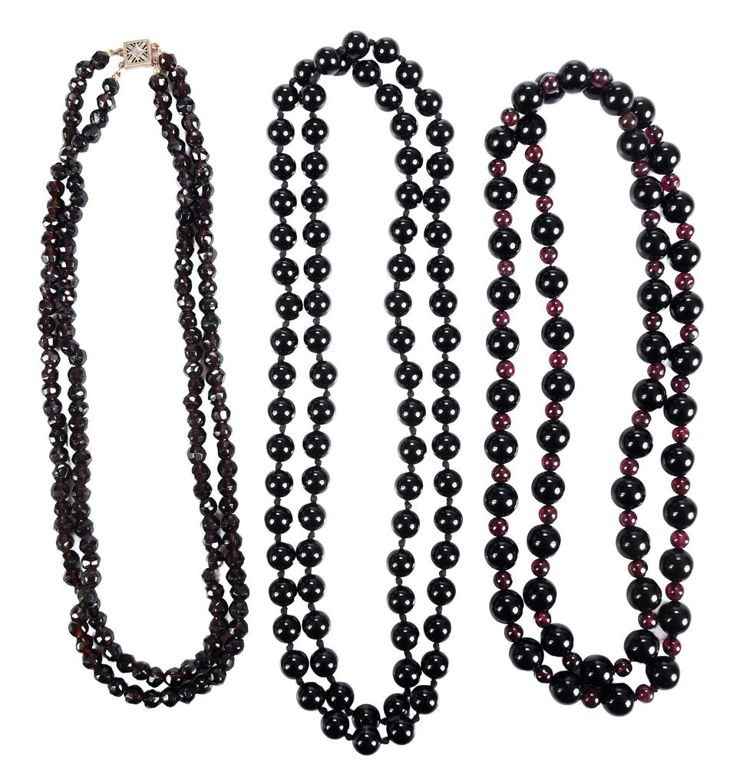 Three garnet bead necklaces