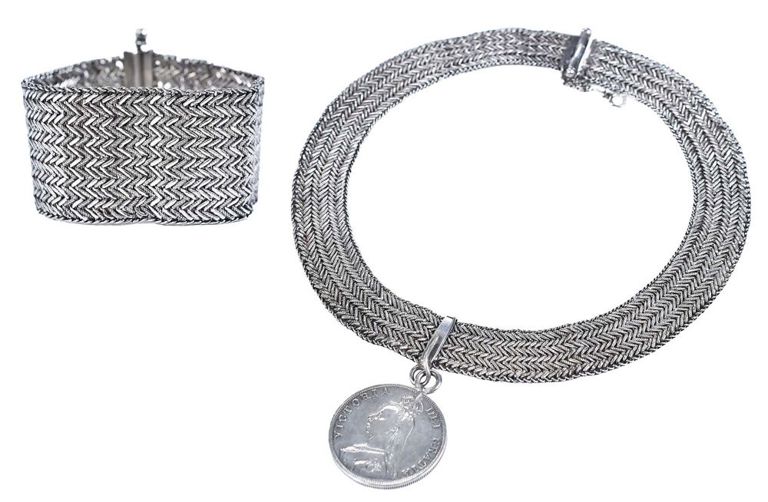 Sterling coin necklace and bracelet set