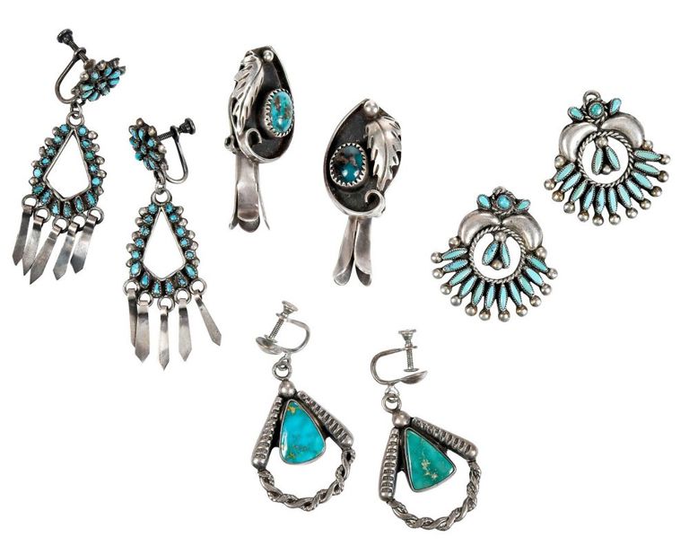 Four pairs of turquoise earrings