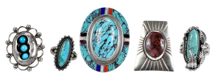Five Native American sterling rings