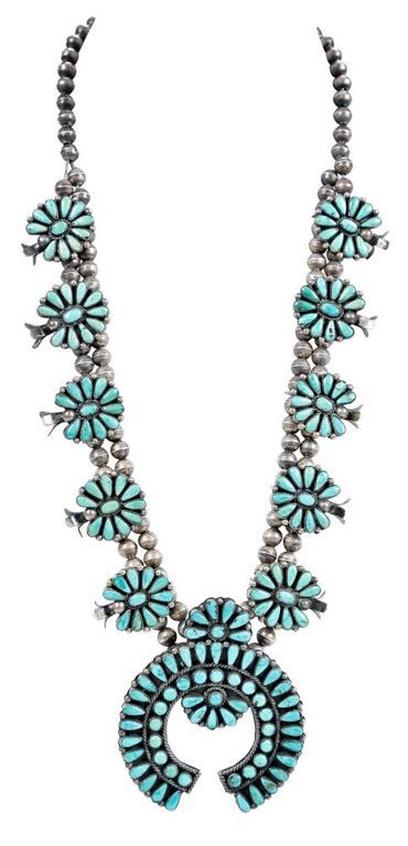 Zuni petite point turquoise squash blossom necklace